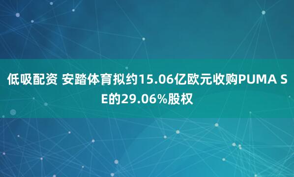 低吸配资 安踏体育拟约15.06亿欧元收购PUMA SE的29.06%股权